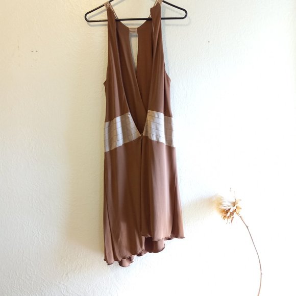 Vintage 90s Keyhole Asymmetric Mocha/Tan Flapper Inspired Dress - Picture 13 of 16